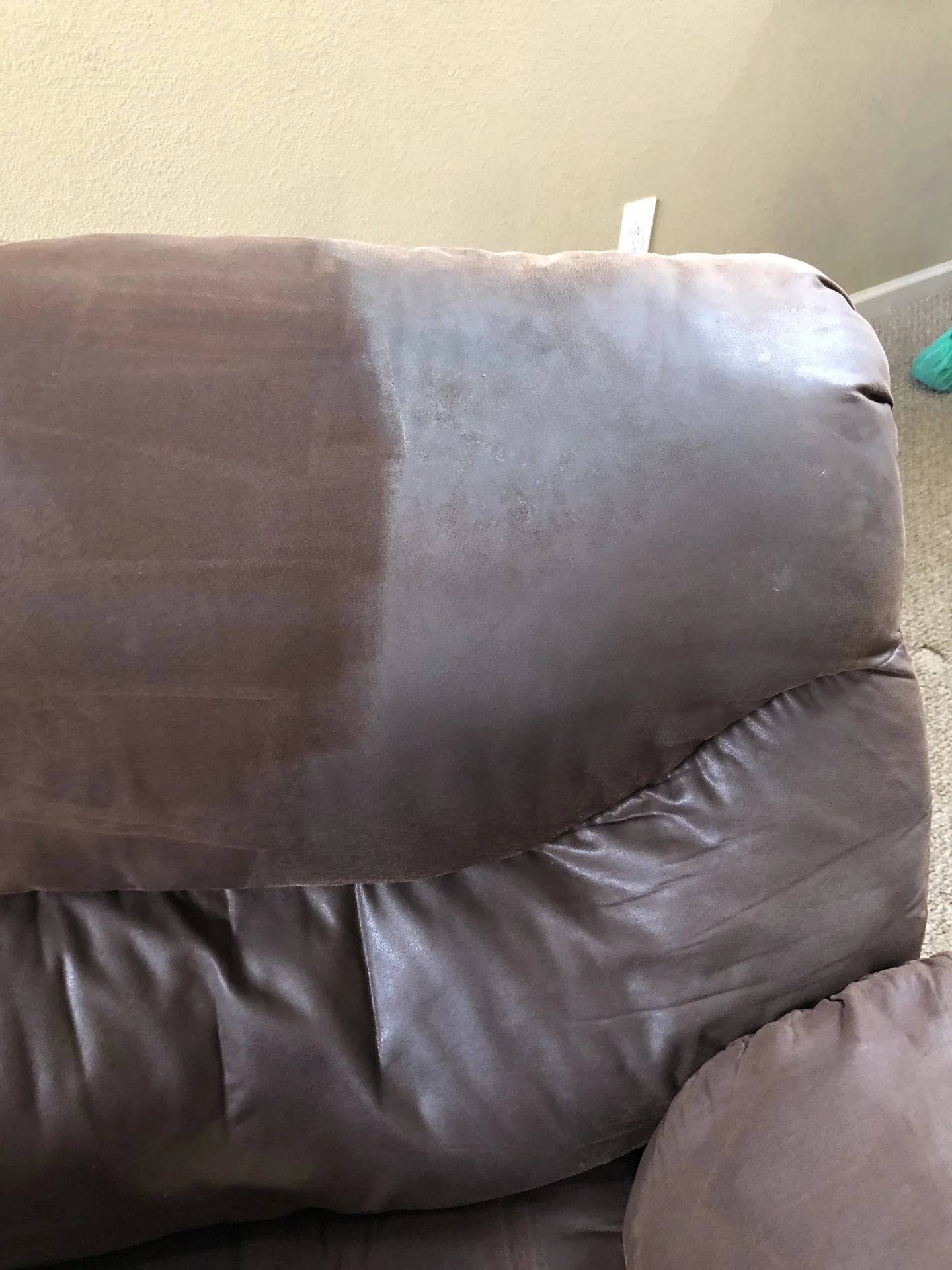 Upholstery with visible cleaning contrast