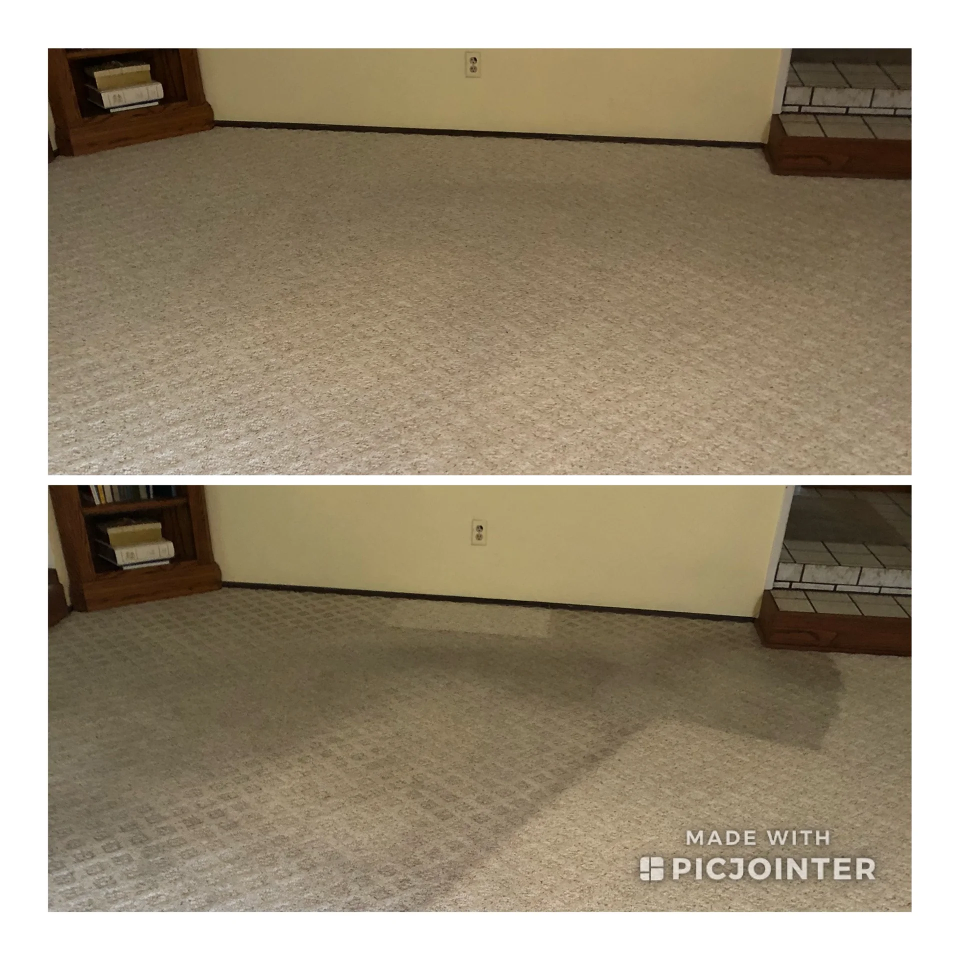 Two-panel room carpet comparison collage