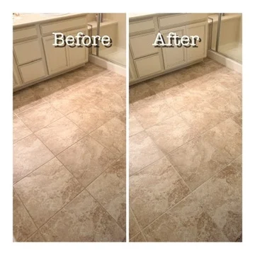 Owner-labeled bathroom tile before-and-after comparison