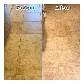 Owner-labeled kitchen tile before-and-after comparison